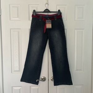 NWT Vintage Deadstock Y2K Bum Equipment Flare Jeans Velvet Sash Belt Sz 6
